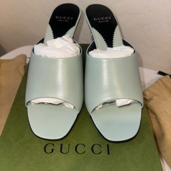 NEW Gucci leather green kitten logo heel size 9 brand new - Picture 9 of 10